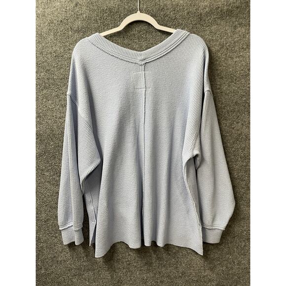 Aerie Blue V-Neck Sweater Relaxed Fit Women’s Medium Oversized Comfy Cozy Beach - Picture 3 of 11